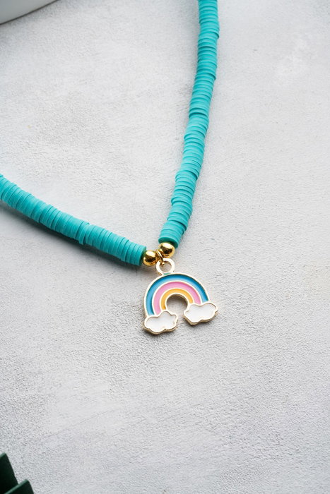Heliophilia Silver Collar KL-0865 Multicolor con Colgantes Arco Iris y Piedra
